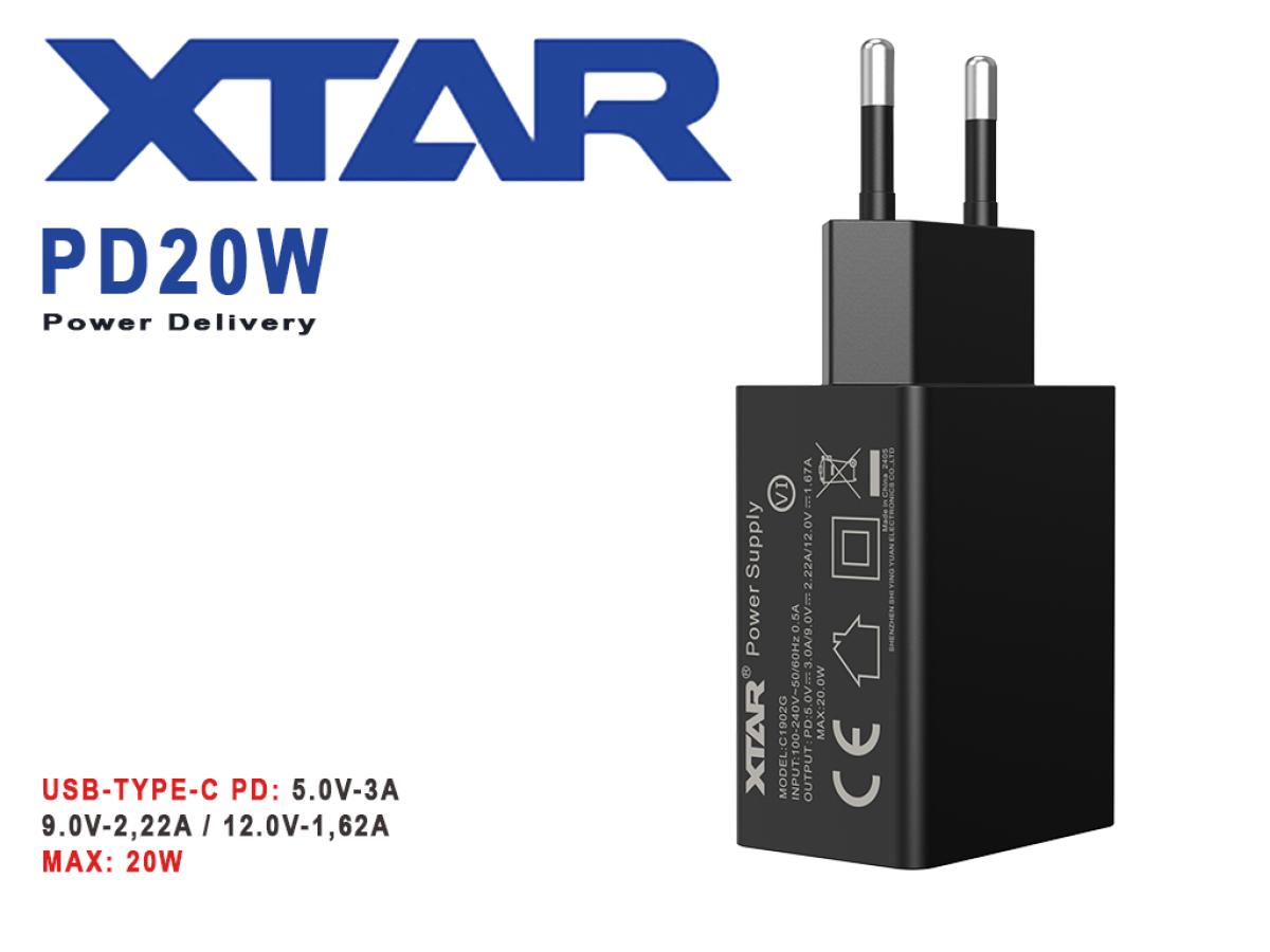 Xtar PD20W Steckernetzteil 100-240VAC zu USB 5V⎓3A / 9V⎓2,22A / 12V⎓1,67A 20W