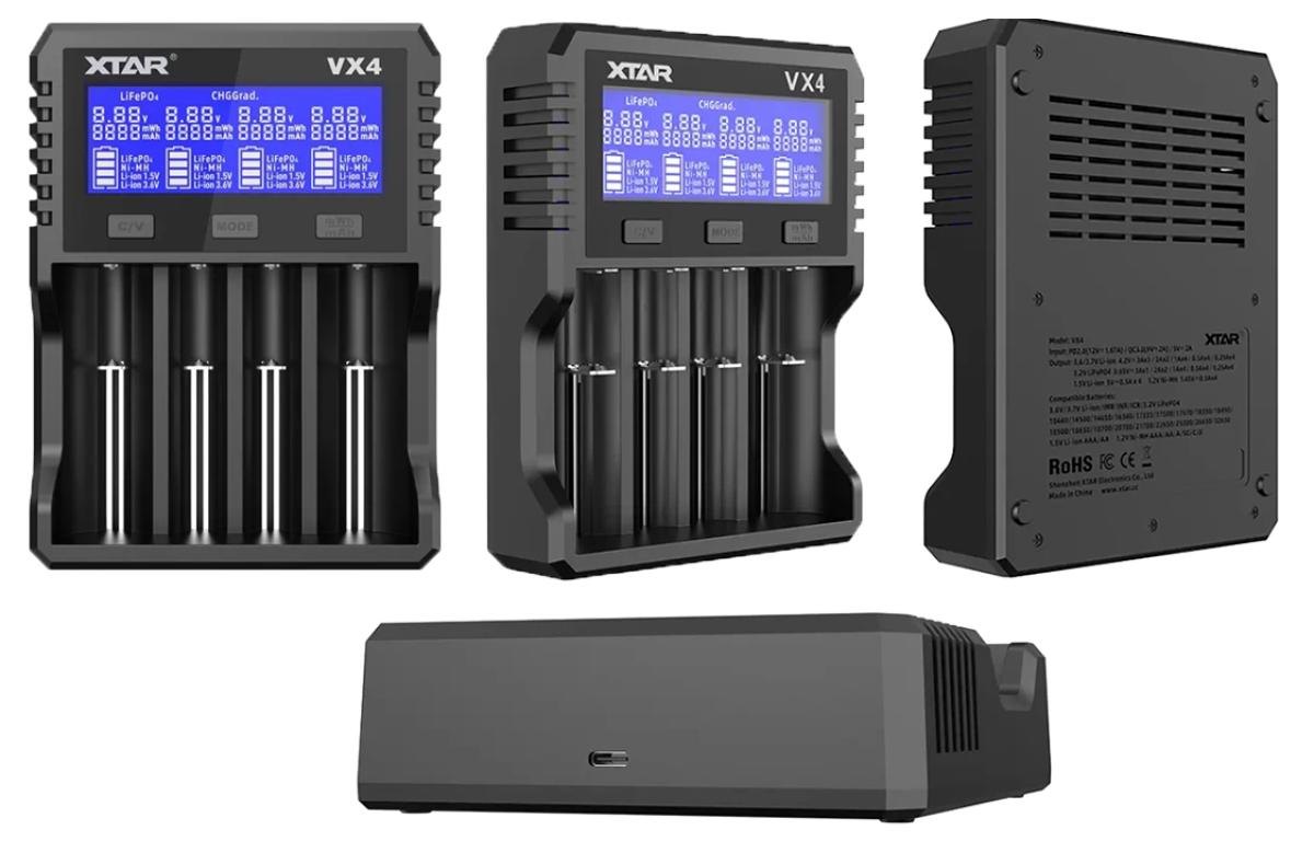 Xtar VX4 Universelles Analyse Ladegerät für 1.5V / 3.6 - 3.7V Li-Ion / 3.2V LiFePO4 & 1.2V Ni-MH Akkus