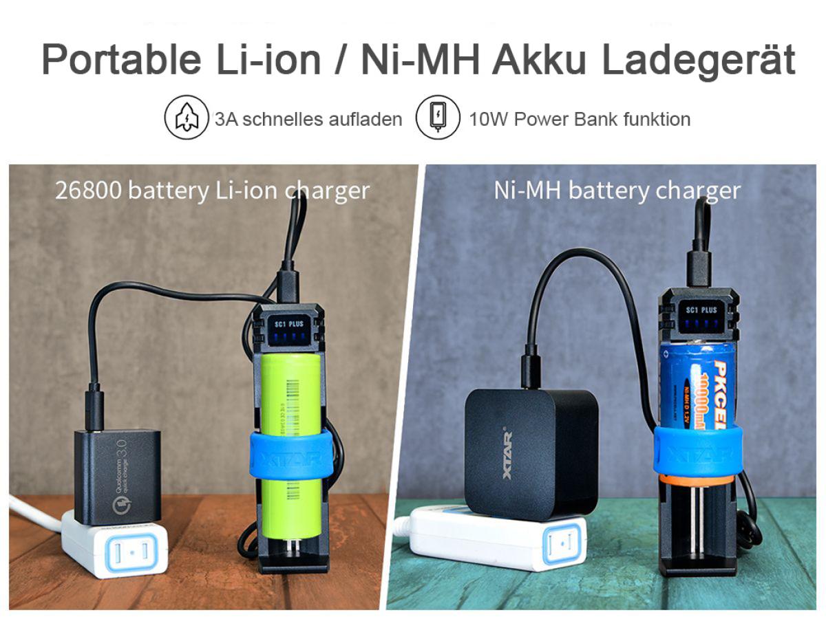 Xtar SC1 Plus Schnelllade-Reise-Ladegerät für Li-Ionen und NiMH Akkus