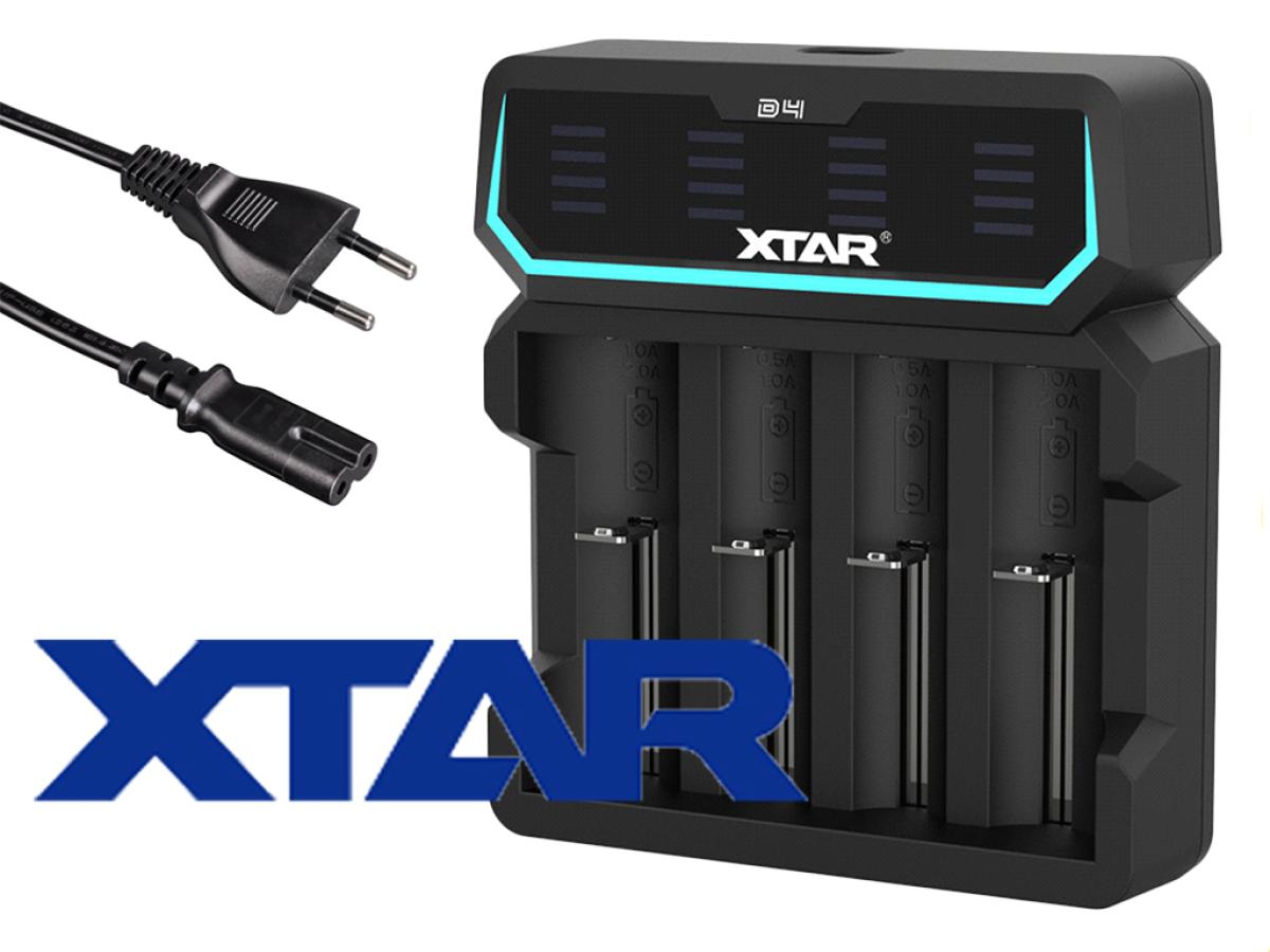 XTAR D4 Ladegerät 4-Slot mit integriertem Netzteil 240 VAC