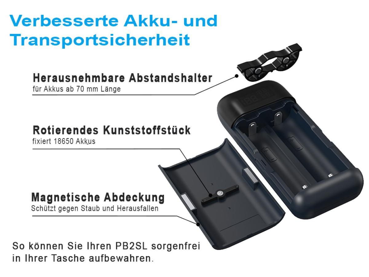 XTAR PB2SL, Ladegerät und Powerbank 2-Slot, 18650 bis 21700, QC3.0