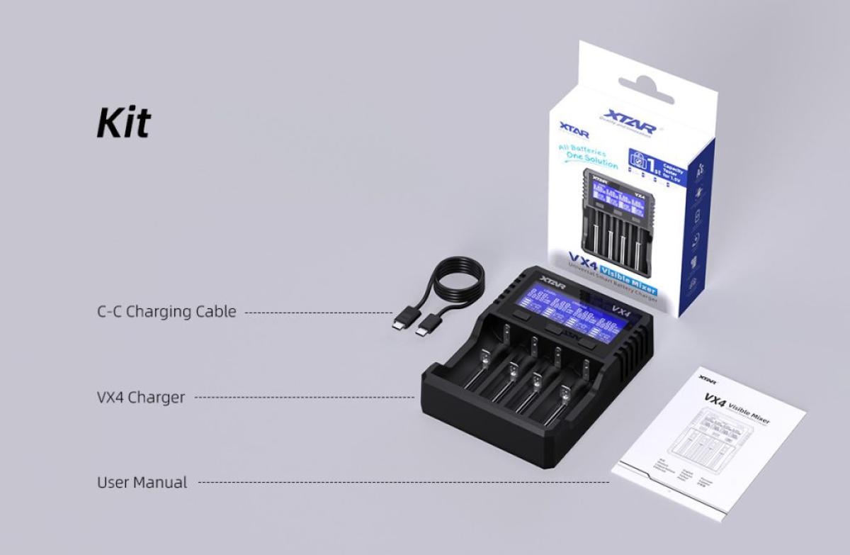 Xtar VX4 Universelles Analyse Ladegerät für 1.5V / 3.6 - 3.7V Li-Ion / 3.2V LiFePO4 & 1.2V Ni-MH Akkus