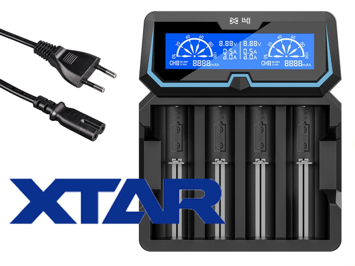 XTAR X4 Ladegerät 4-Slot mit integriertem Netzteil 240 VAC und Display