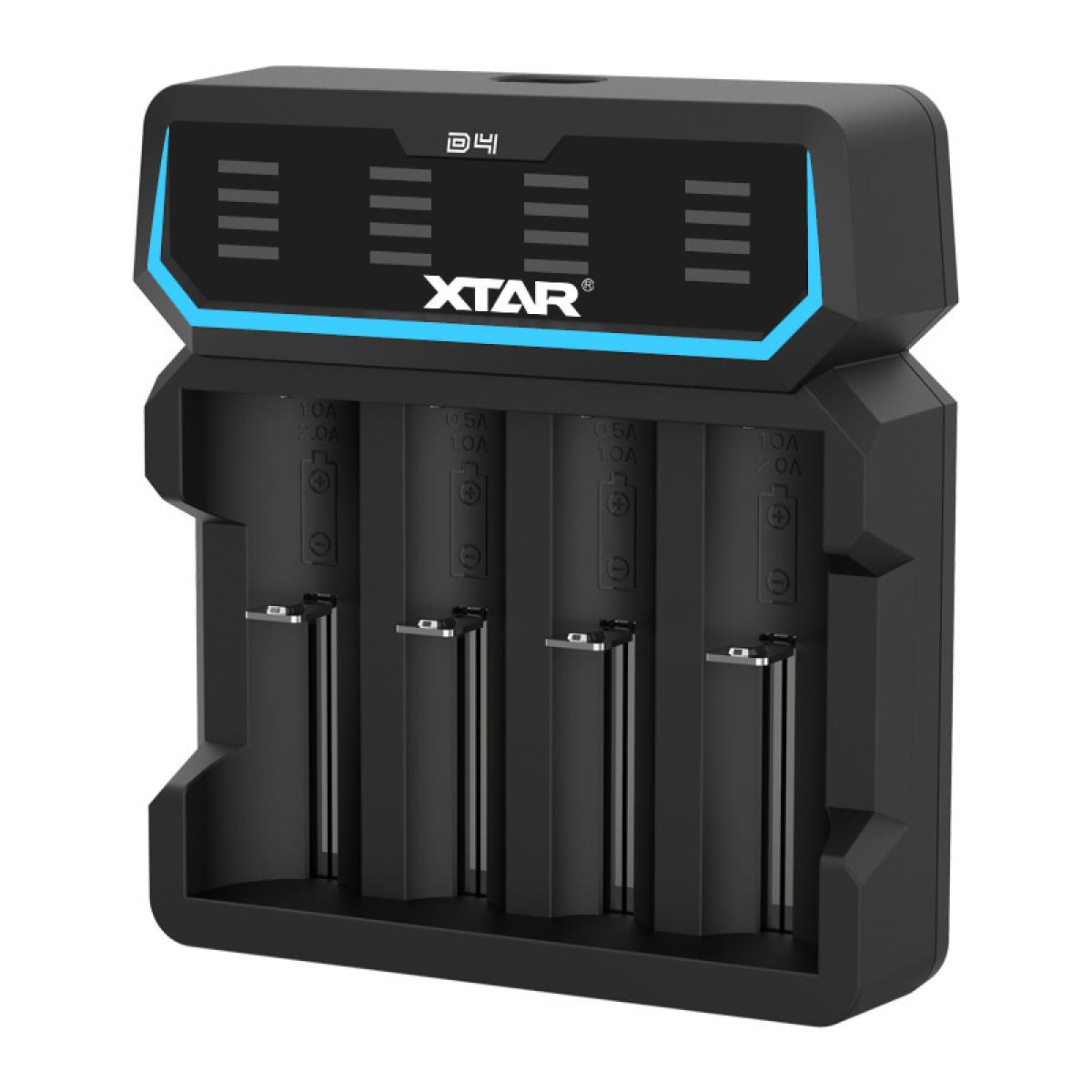 XTAR D4 Ladegerät 4-Slot mit integriertem Netzteil 240 VAC