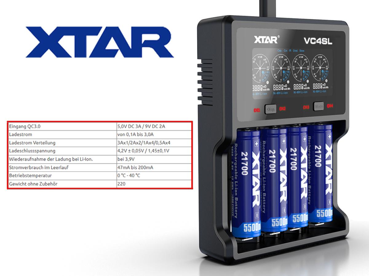 XTAR VC4SL Ladegerät 4-Slot mit Display QC3