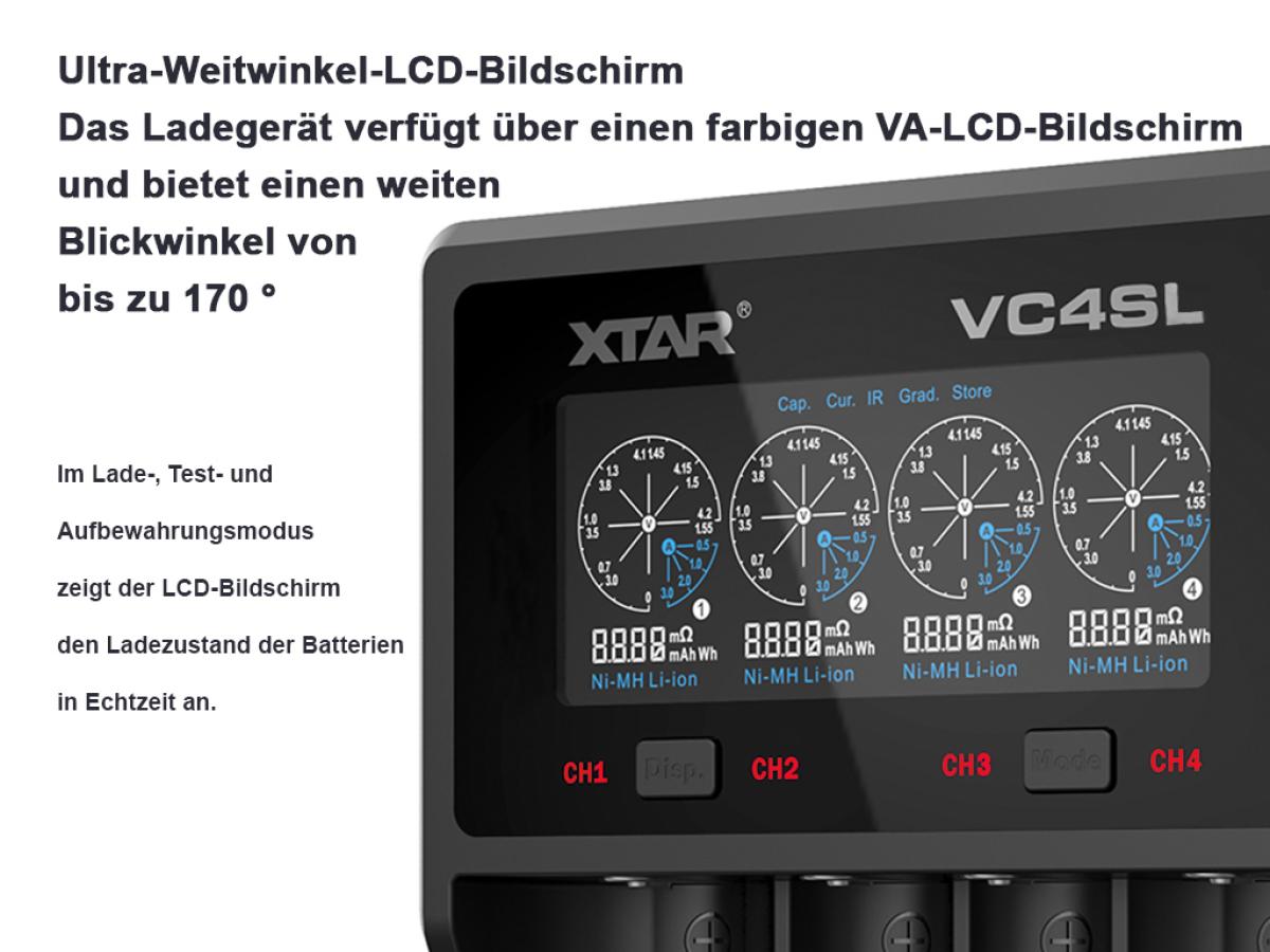 XTAR VC4SL Ladegerät 4-Slot mit Display QC3