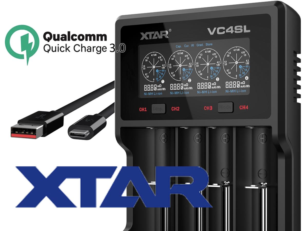 XTAR VC4SL Ladegerät 4-Slot mit Display QC3