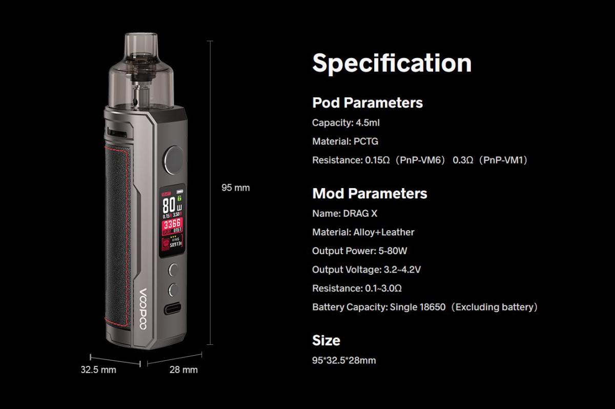 Voopoo DRAG X 18650 Kit, 80W, 4.5ml